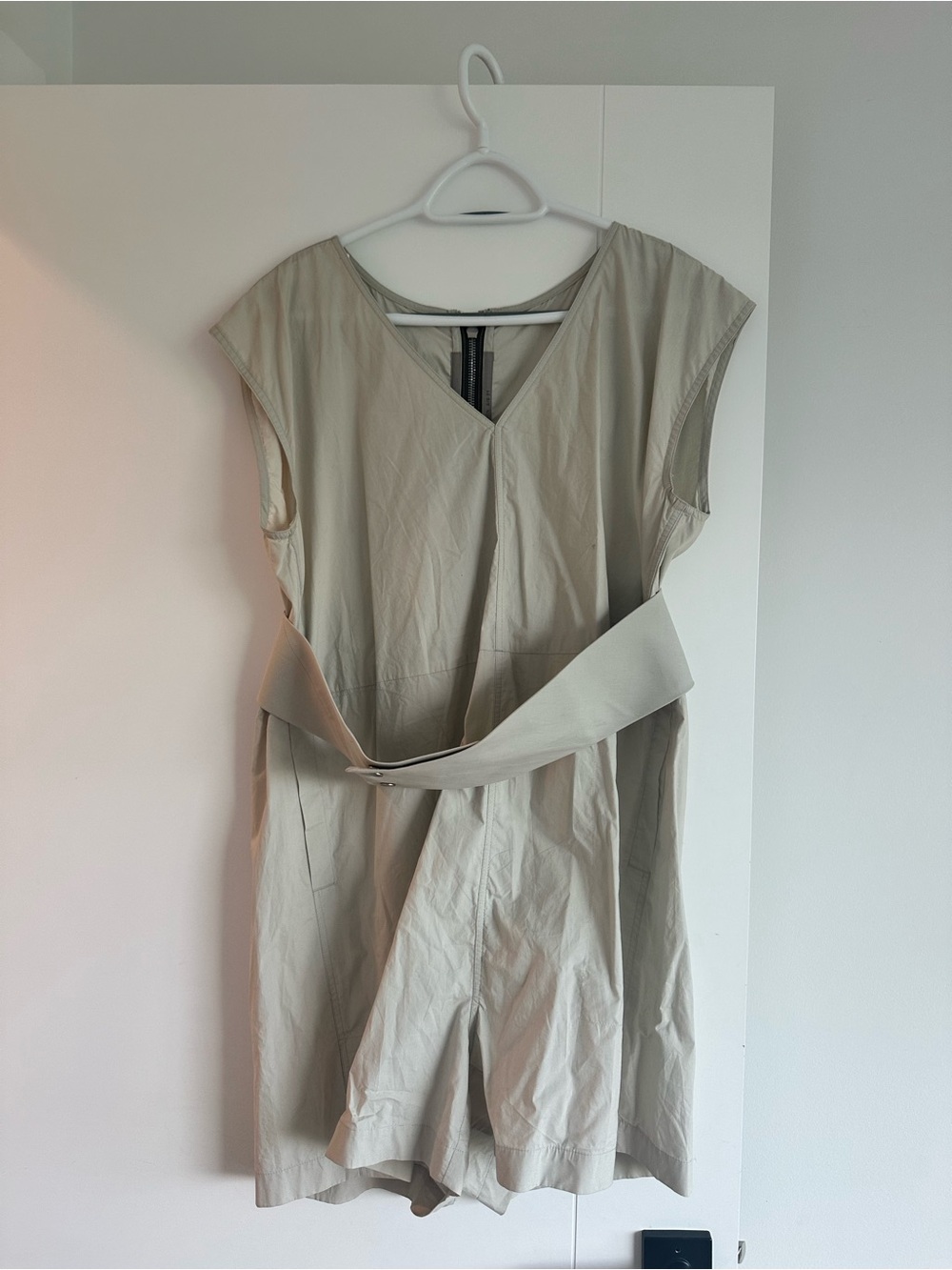 Rick Owens Beige V-Neck Romper with Exposed Zip